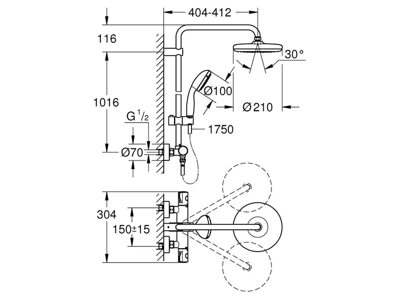 Grohe NTempesta 210 shower system thm 9.5l chrome