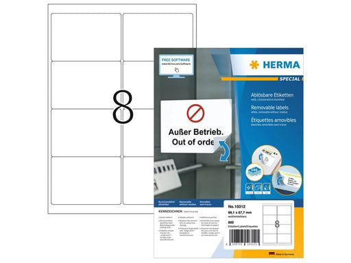 HERMA Ablösbare Adressetiketten A4, 99,1 x 67,7 mm, weiß, blickdicht