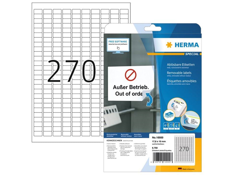 HERMA Ablösbare Etiketten A4, 17,8 x 10 mm, weiß