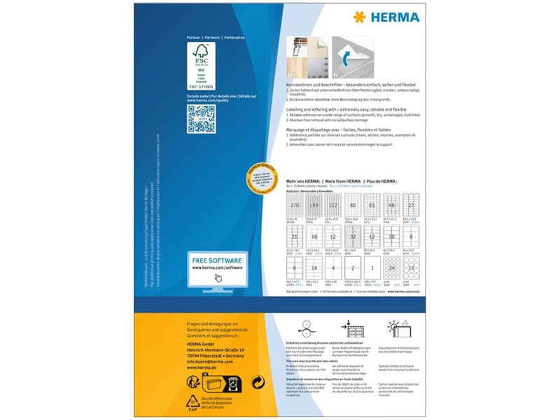 HERMA Ablösbare Etiketten A4, 210 x 297 mm, weiß