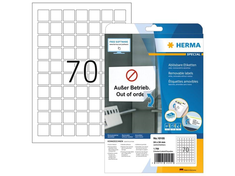 HERMA Ablösbare Etiketten A4, 24 x 24 mm, weiß, quadratisch