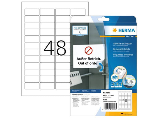 HERMA Ablösbare Etiketten A4, 45,7 x 21,2 mm, weiß