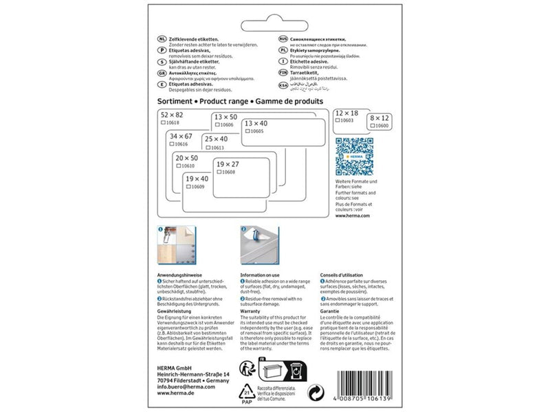 HERMA Ablösbare Vielzwecketiketten 25 x 40 mm, weiß, zur Handbeschriftung