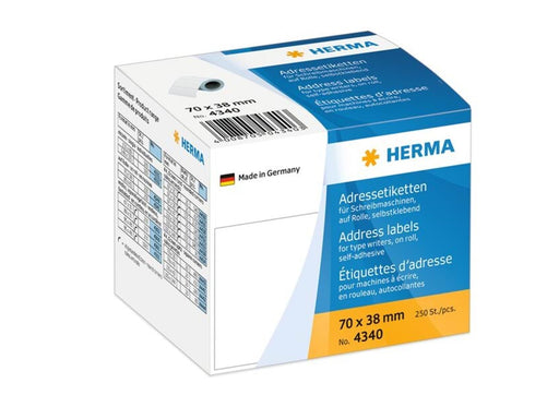 HERMA Adressetiketten für Schreibmaschinen, auf Rolle, 70 x 38 mm, weiß, permanent haftend