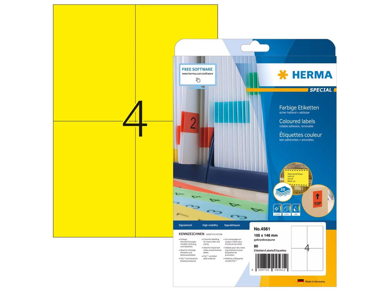 HERMA Coloured labels A4 105 x 148 mm yellow removable