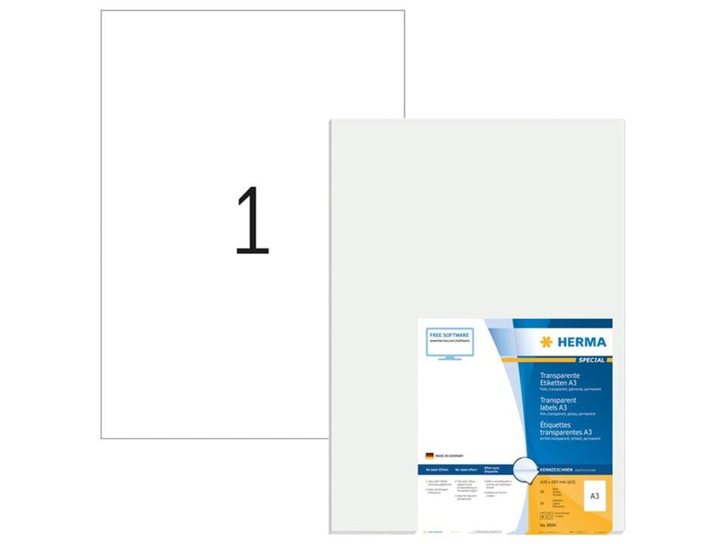 HERMA Folienetiketten, transparent, glasklar, A3, 297 x 420 mm, wetterfest, permanent