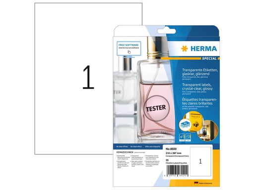HERMA Folienetiketten, transparent, glasklar, A4, A4, 210 x 297 mm, wetterfest, permanent