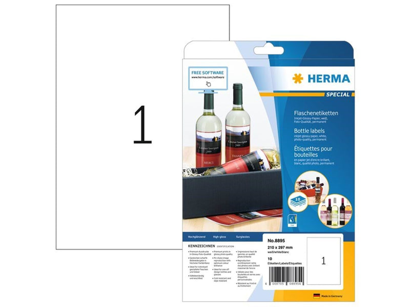 HERMA Hochglanz-Etiketten A4, 210 x 297 mm, permanent haftend, Inkjet Drucker