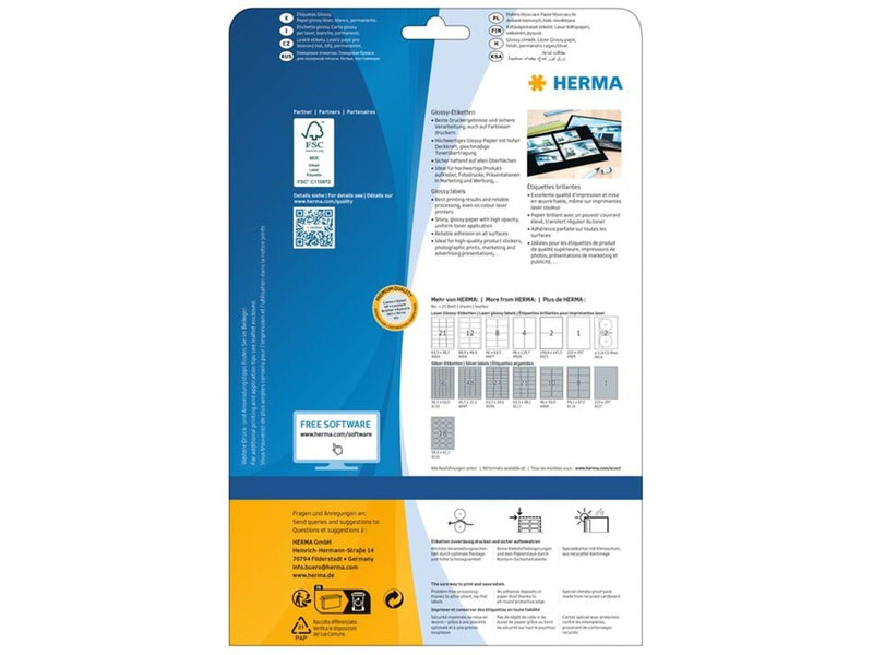 HERMA Hochglanz-Etiketten A4, 96 x 63,5 mm, weiß, permanent haftend, Laserdrucker