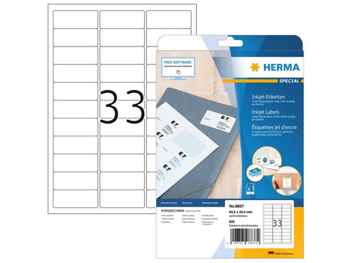 HERMA Inkjet-Etiketten A4, 63,5 x 25,4 mm, weiß, permanent haftend
