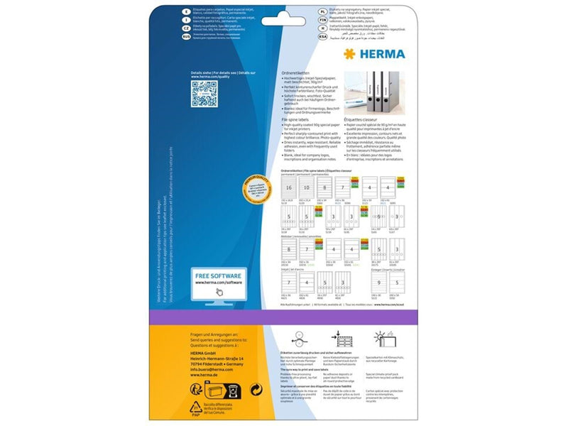 HERMA Inkjet-Ordneretiketten A4, 61 x 297 mm, weiß, permanent haftend, für breite Ordner (lang)