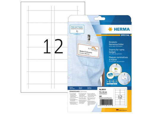 HERMA Namens-Einsteckschilder, A4, 75 x 40 mm, weiß, aus Karton, nicht klebend