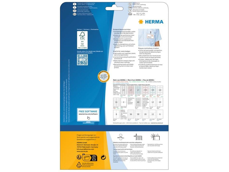 HERMA Namens-Einsteckschilder, A4, 75 x 40 mm, weiß, aus Karton, nicht klebend
