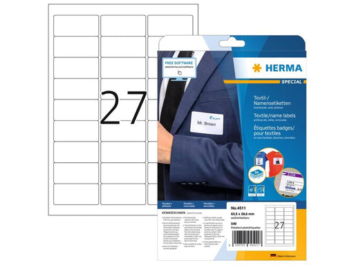 HERMA Namensetiketten, ablösbar, A4, 63,5 x 29,6 mm, weiß, aus Acetatseide, bedruckbar
