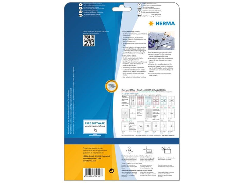 HERMA Namensetiketten, ablösbar, A4, 63,5 x 29,6 mm, weiß, aus Acetatseide, bedruckbar