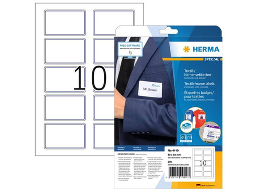 HERMA Namensetiketten, ablösbar, A4, 80,0 x 50,0 mm, weiß blauer Rand, trennbar, Acetatseide, bedruckbar