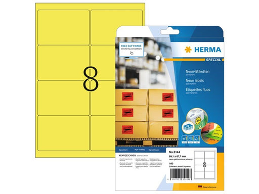 HERMA Neonetiketten A4, 99,1 x 67,7 mm, leuchtgelb, permanent haftend