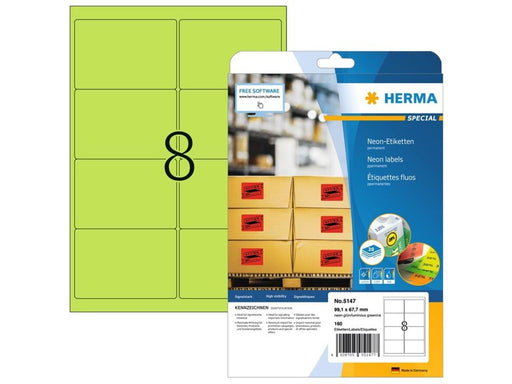 HERMA Neonetiketten A4, 99,1 x 67,7 mm, leuchtgrün, permanent haftend