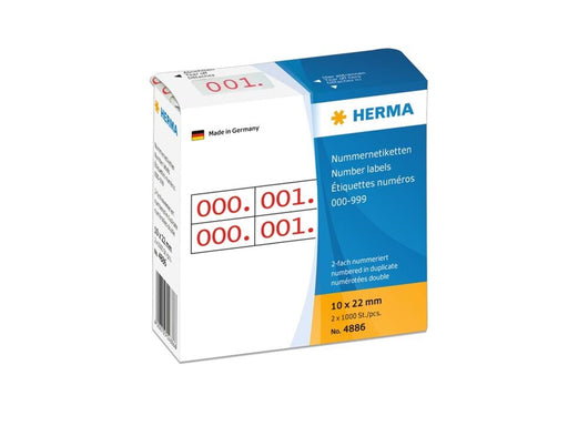HERMA Nummernetiketten 0-999, doppelt, rot/schwarz, selbstklebend 10 x 22 mm