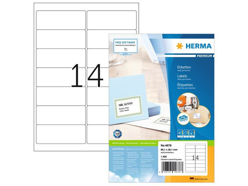 HERMA PREMIUM Adressetiketten A4, 99,1 x 38,1 mm, weiß, permanent haftend