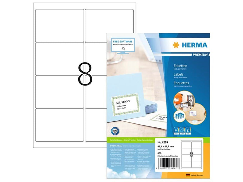 HERMA PREMIUM Adressetiketten A4, 99,1 x 67,7 mm, weiß, permanent haftend