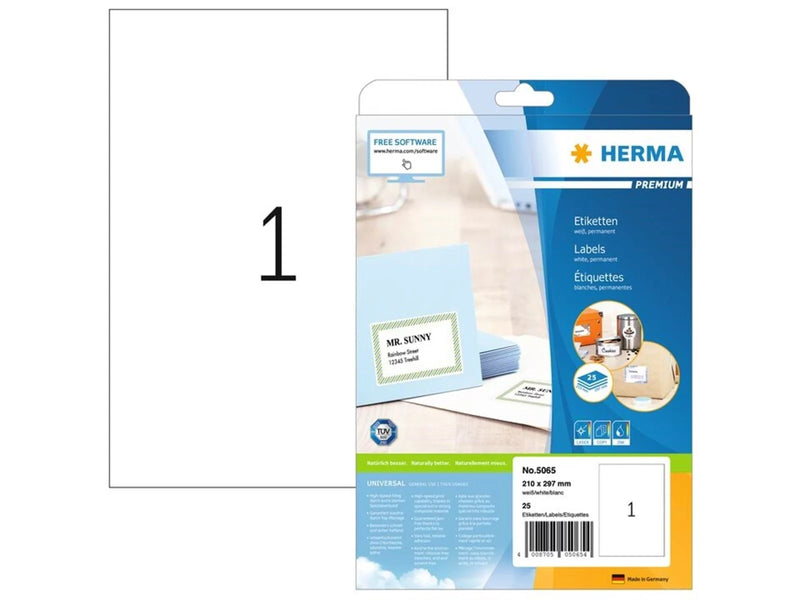 HERMA PREMIUM Etiketten A4, 210 x 297 mm, weiß, permanent haftend