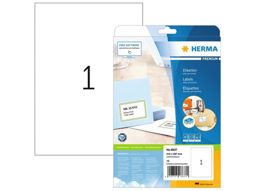 HERMA PREMIUM Etiketten A4, 210 x 297 mm, weiß, permanent haftend