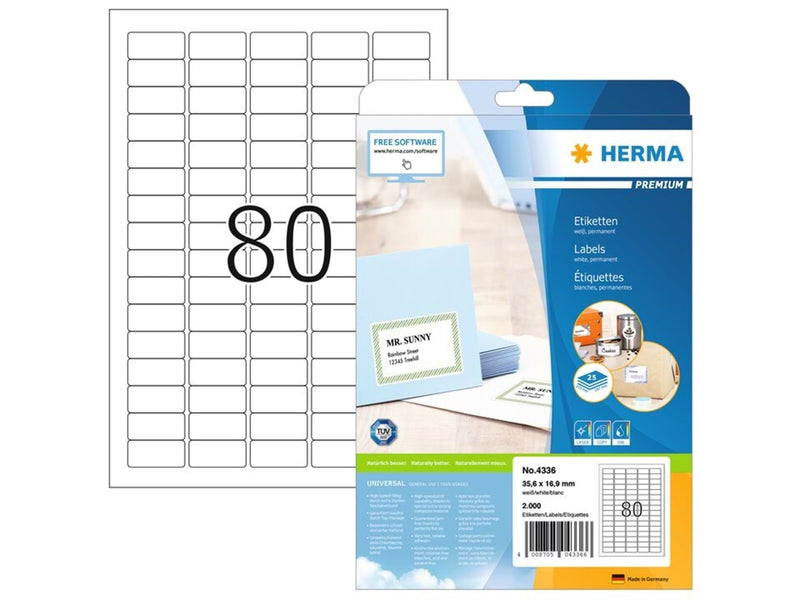 HERMA PREMIUM Etiketten A4, 35,6 x 16,9 mm, weiß, permanent haftend
