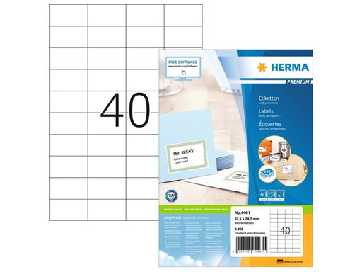 HERMA PREMIUM Etiketten A4, 52,5 x 29,7 mm, weiß, permanent haftend