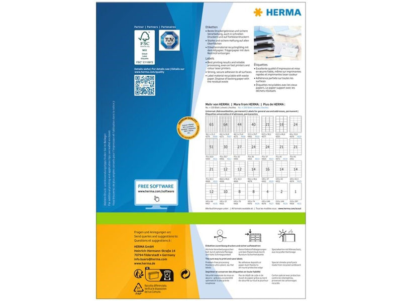 HERMA PREMIUM Etiketten A4, 64,6 x 33,8 mm, weiß, permanent haftend