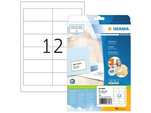 HERMA PREMIUM Etiketten A4, 97 x 42,3 mm, weiß, permanent haftend