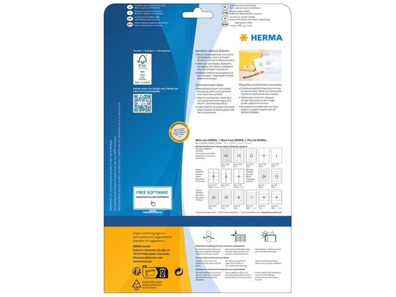 HERMA QR-Code Etiketten A4, 40 x 40 mm, weiß, blickdicht, permanent haftend