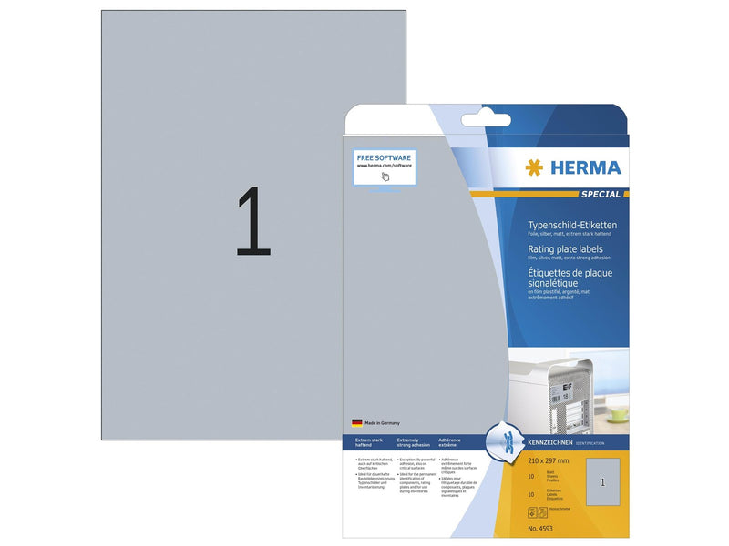 HERMA Rating plate labels silver A4 210 x 297 mm extremely strong adhesion weatherproof tearproof
