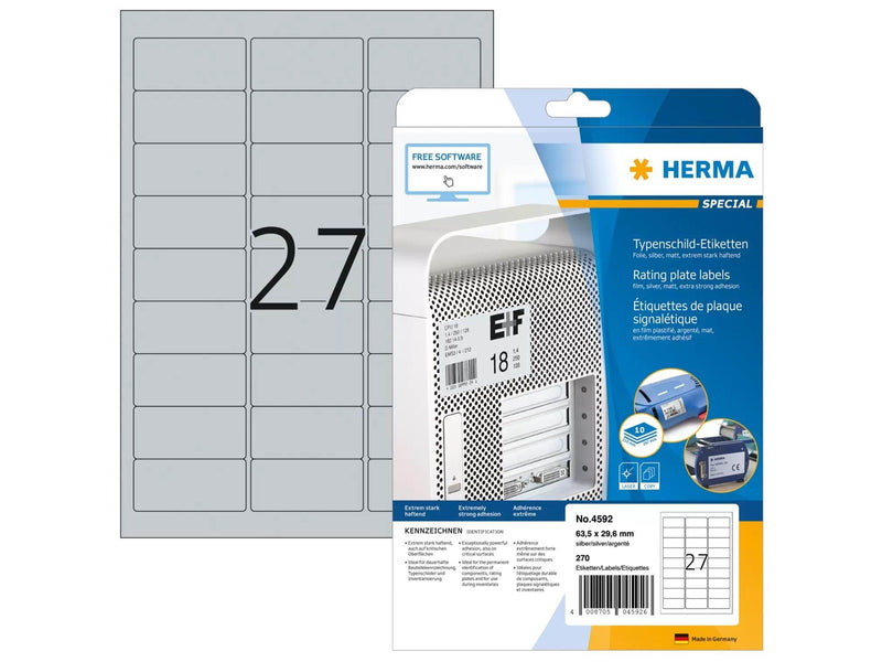 HERMA Rating plate labels silver A4 63.5 x 29.6 mm extremely strong adhesion weatherproof tearproof