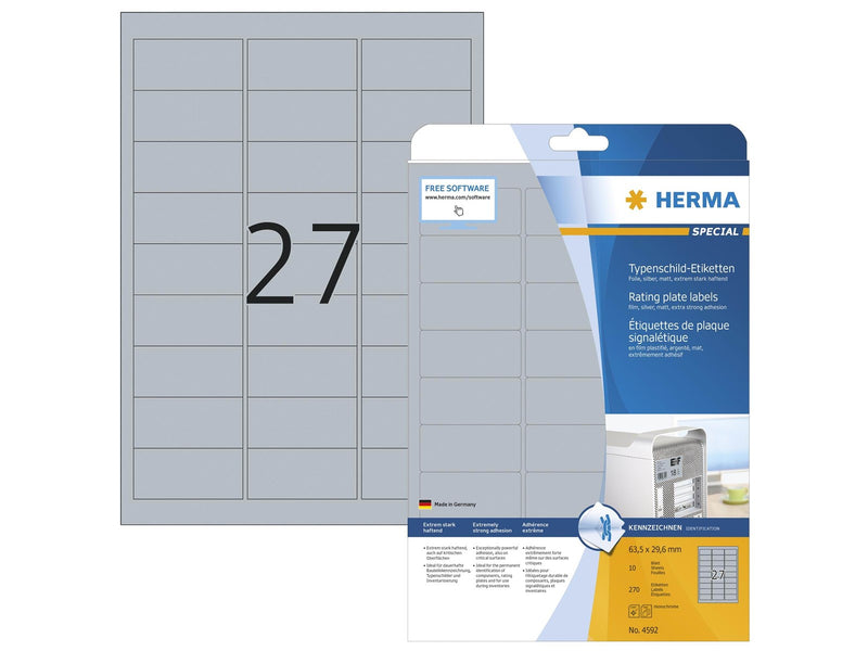 HERMA Rating plate labels silver A4 63.5 x 29.6 mm extremely strong adhesion weatherproof tearproof