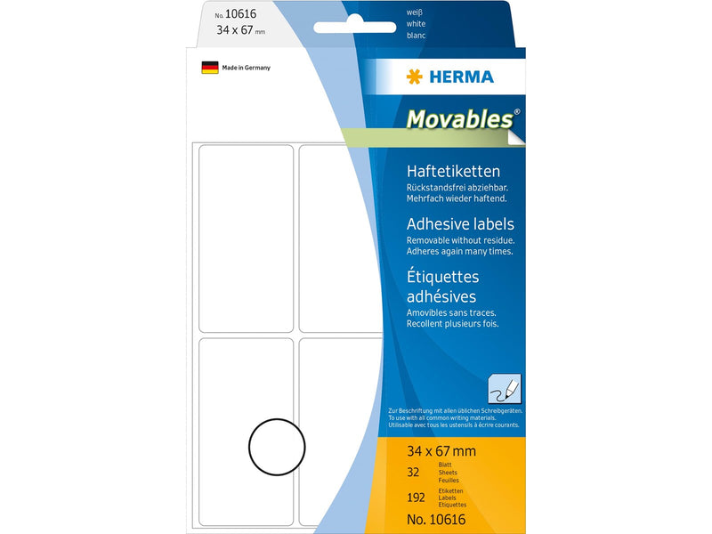 HERMA Removable multi-purpose labels 34 x 67 mm white for hand lettering