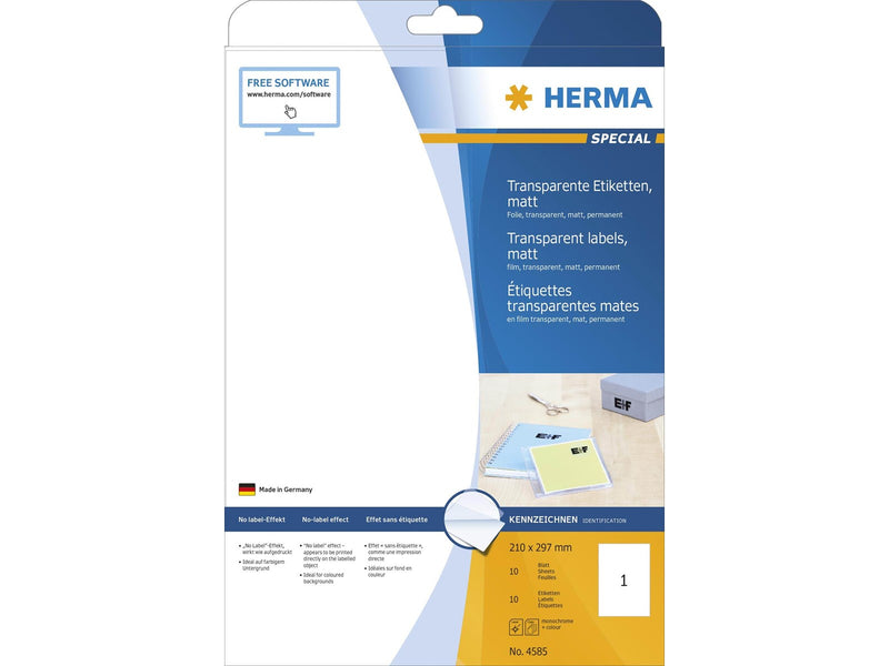 HERMA Transparent film labels matt A4 210 x 297 mm weatherproof permanent adhesion