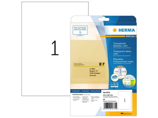 HERMA Transparente Folien-Etiketten, matt, A4, 210 x 297 mm, wetterfest, permanent haftend