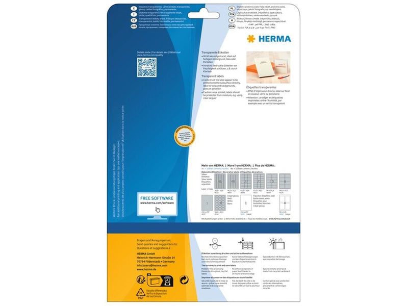 HERMA Transparente Inkjet-Folien-Etiketten A4, 210 x 297 mm, glänzend, permanent haftend