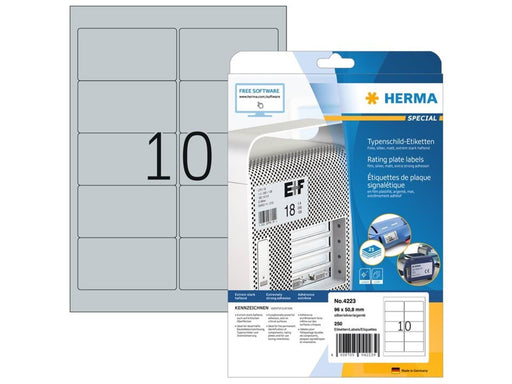 HERMA Typenschild-Etiketten, silber, A4, 96 x 50,8 mm, extrem stark haftend, wetterfest, reißfest