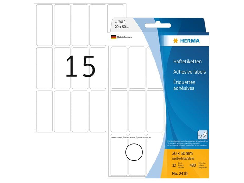HERMA Vielzwecketiketten 20 x 50 mm, weiß, permanent haftend, zur Handbeschriftung