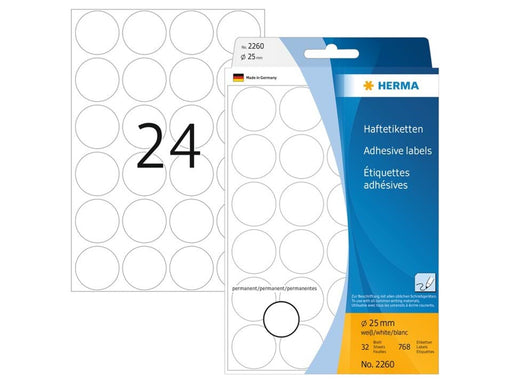 HERMA Vielzwecketiketten/Farbpunkte Ø 25 mm, rund, weiß, permanent haftend, zur Handbeschriftung