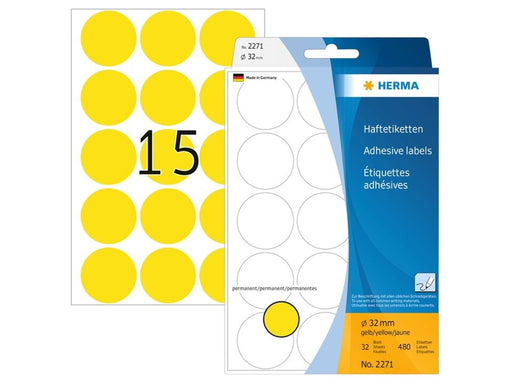 HERMA Vielzwecketiketten/Farbpunkte Ø 32 mm, rund, gelb, permanent haftend, zur Handbeschriftung