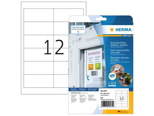 HERMA Wetterfeste Folien-Etiketten A4, 97,0 x 42,3 mm, weiß, wiederablösbar