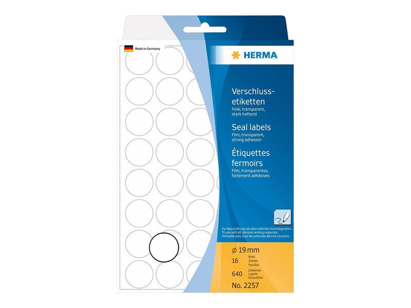 HERMA sealing label - 19 mm diameter - transparent - polyester (pack of 640)