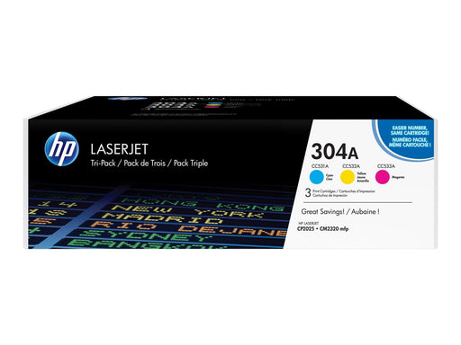 HP 304A / CF372AM 3-Pack Yellow Cyan Magenta Toner