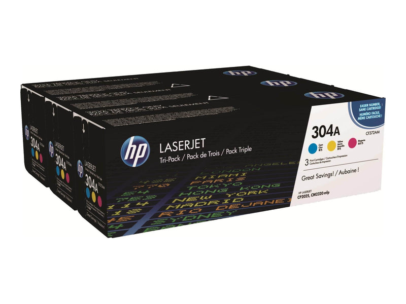 HP 304A / CF372AM 3-Pack Yellow Cyan Magenta Toner