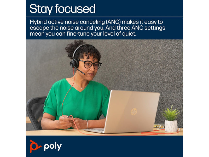 HP Poly Blackwire 8225 Stereo Microsoft Teams Certified USB-C Headset +USB-C/A Adapter (8X225AA)