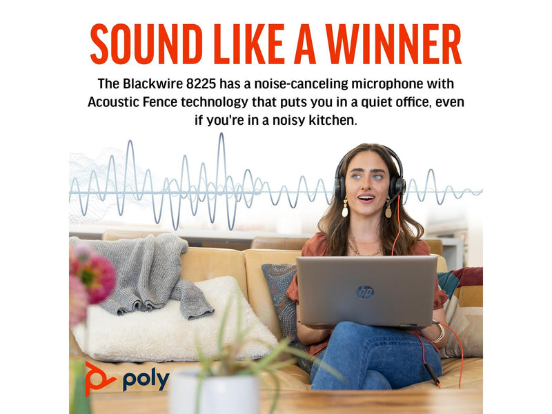 HP Poly Blackwire 8225 Stereo Microsoft Teams Certified USB-C Headset +USB-C/A Adapter (8X225AA)