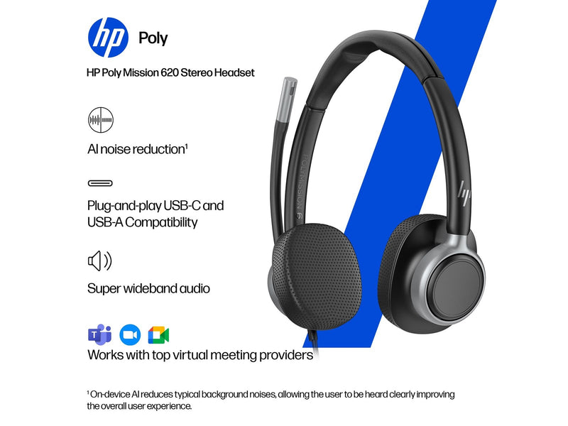 HP Poly Mission 625 Stereo USB Wired Headset
